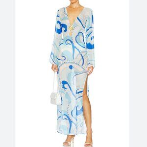 CIN CIN X Revolve Hotline Flower Maxi Dress in Cirque Blue size small